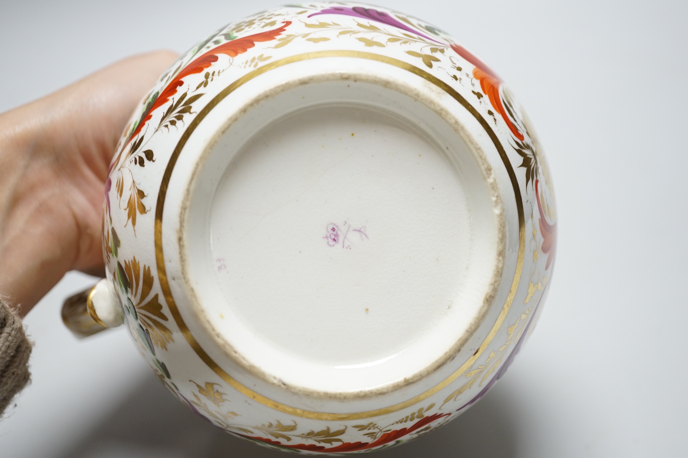 A Derby gilt and enamel jug, c.1800, 15cm